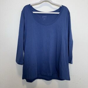 Pact Top Womens Size XLarge Blue Round Neck 3/4 Sleeve Organic Cotton Capsule